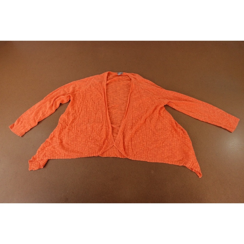 J Jill Womens Medium Orange Rib Knit Long Sleeve Lightweight Open Front Cardigan